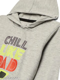 Grey printed hoodie, cotton fleece sweatshirt for girls, long sleeves, fun patterns, kids wear from India