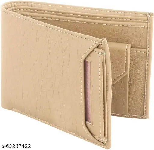 Cream faux leather men's wallet, regular size (7 card slots), solid design for formal occasions