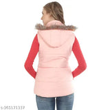 Sleeveless pink nylon half jacket for women - stylish winter wear for ladies