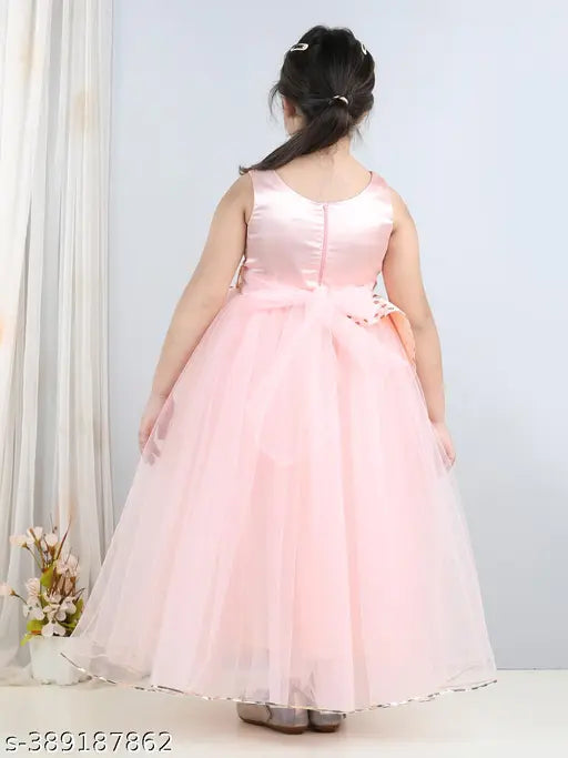 Peach embroidered net party dress for girls (1-12 yrs), Indian origin