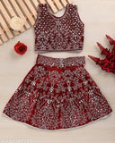 Velvet mirror-work kids' Lehenga Choli, perfect for baby girl weddings