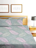 Premium cotton, botanical-print elastic fitted sheets, double bed (78x72+10), LAYNORA HOME