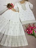 Silk embroidered kurta and dupatta set with plazzo bottomwear, Indian-made fashionable outfit for women" (125 characters)