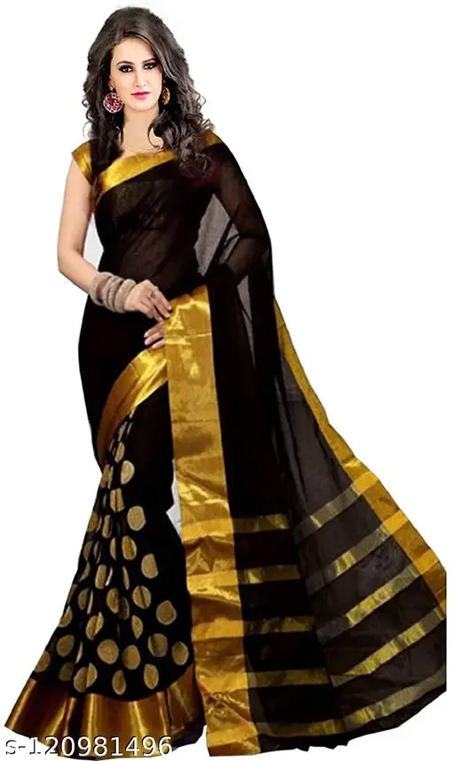 Cotton silk embroidery saree with separate blouse, intricate zari work on Indian free-size saree and blouse