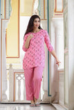 Viscose Rayon night suit for woman, printed pattern with three-quarter sleeves, rayon bottoms from India