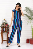 Short-sleeved crepe striped jumpsuit by 9ZEUS for women, India origin