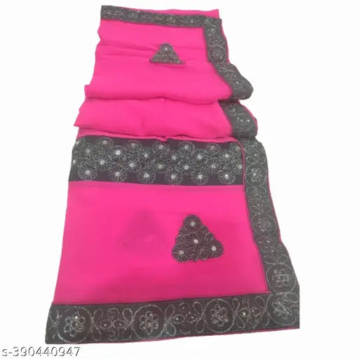 Fancy Georgette saree with lace and mirror work, embroidered net, Indian handcrafted blouse