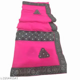 Fancy Georgette saree with lace and mirror work, embroidered net, Indian handcrafted blouse