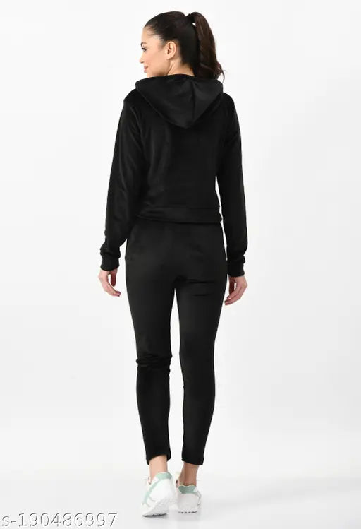 Velvet sweatshirt and bottoms set for women and girls, solid-colored ASK4FASHION garment on hanger