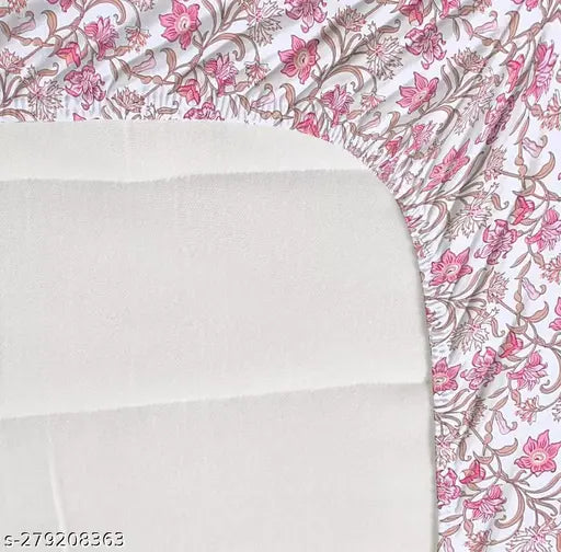 White DWORTH Premium Cotton Elastic Fitted Bedsheets with 2 Pillow Covers, double bed, 220 TC super soft, floral print, for a 78x7210 mattress