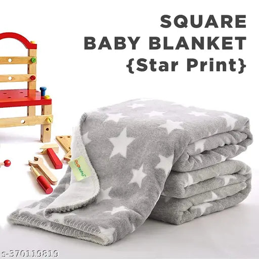 Star Grey Fleece Baby Blanket, 75cm x 100 cm (0-9 Month), geometric print, Sensitive skin friendly, Comfortable sleep promotion, Made in India