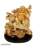 Gold polyresin Laughing Buddha on Dragon, decorative home showpiece (10x13x8 cm)
