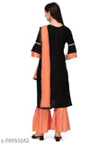 Rayon Adrika Petite Women's Dupatta Set with Sharara bottom - Embroidered net, three-quarter sleeves in various sizes (M-XXL), Indian origin