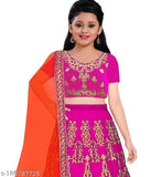 Embroidered poly silk lehenga choli set for girls (36in waist), net dupatta (1.5m length)