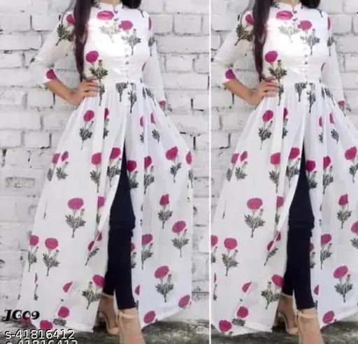 Rayon printed front cut kurti, three-quarter sleeves, XL to 6XL sizes for Indian women's fashion