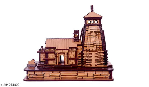 Wooden miniature handcrafted BIG 3D model of Kedarnath Temple, double-sided tap. Replica of famous Hindu temple from Haridwar, size: 15cm(L) x 13cm(H) x 8cm(B), ideal for spiritual festivals