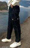 Black denim baggy men's jeans with multiple pockets, stylish loose fit from Double One, India