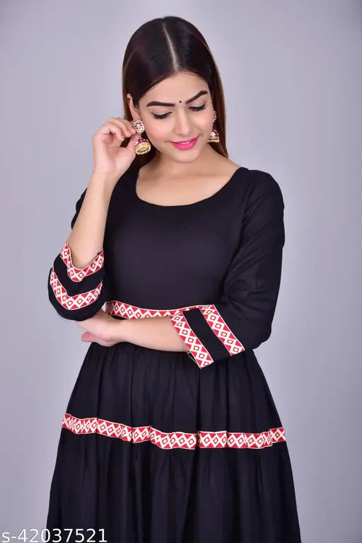 Women's black rayon kurti, three-quarter sleeve, solid design - available in S to XXXL sizes, perfect for stylish comfort