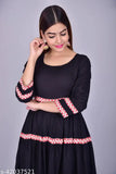 Women's black rayon kurti, three-quarter sleeve, solid design - available in S to XXXL sizes, perfect for stylish comfort