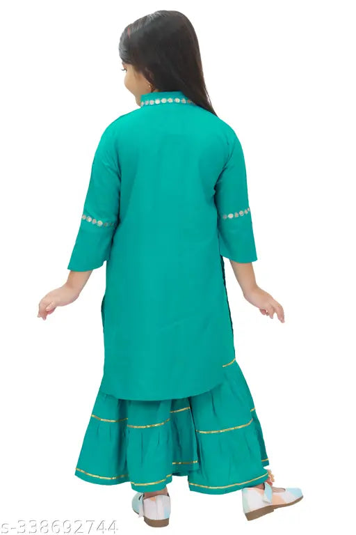 Embellished Rayon A-line Kurta and sharara set for girls (Pack of 1), soft cotton fabric, Indian ethnic wear