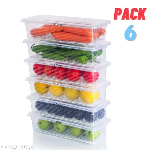 Plastic food storage container set, ideal for fish, meat, and fruits. 1500ML capacity, pack of 6 from India