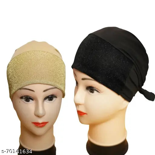 Cotton canvas, textured Hijab cap pack of 2 in black and golden glitter, enhancing Muslim women's outfits