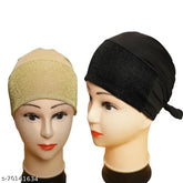 Cotton canvas, textured Hijab cap pack of 2 in black and golden glitter, enhancing Muslim women's outfits