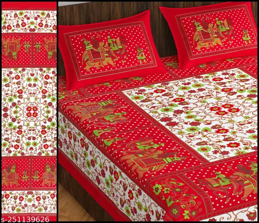 Jaipuri cotton bedsheet set with 2 covers, 180TC, superfine quality, ideal for summer, adult use