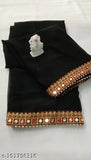 Black Banarasi Georgette Lace border Saree with Separate Satin Silk Blouse - Indian Party wear FANCY LACE MAHARANI SAREE