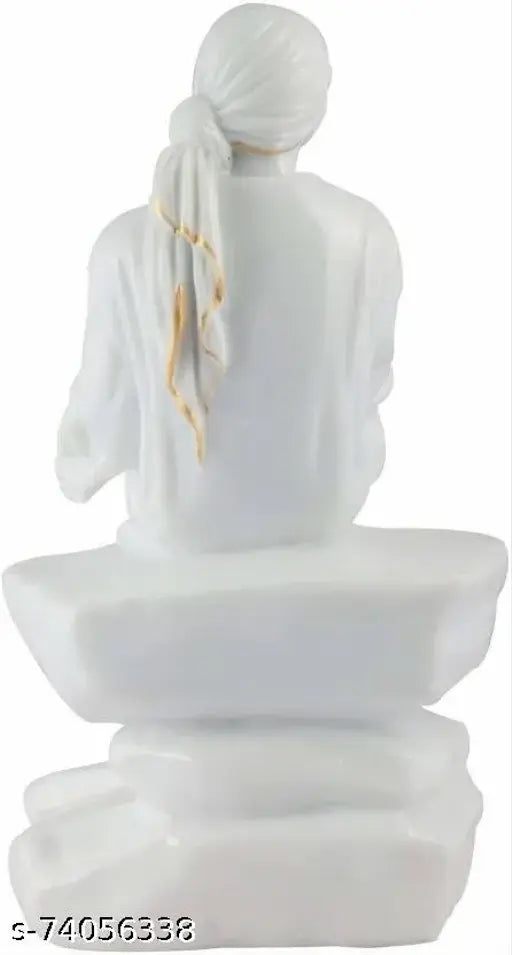 Pure white marble Sai Baba murti showpiece, 119 cm. Shining decorative resin nautical sculpture for home, office, or bungalow décor