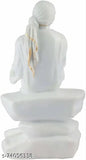 Pure white marble Sai Baba murti showpiece, 119 cm. Shining decorative resin nautical sculpture for home, office, or bungalow décor