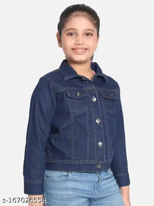 Denim dyed/washed long sleeve girls jacket & coat, 5-6 years size