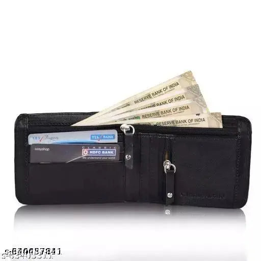 Solid faux leather wallet/purse for men and boys, free size (11cm x 9cm), made in India