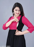 Women's rayon Anarkali print maternity kurti with both side zip, three-quarter sleeves, ideal for pregnant women, available in M, L, XL, XXL sizes