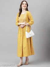 Rayon printed embroidery anarkali kurta in trendy flared style, three-quarter sleeves, women's partywear for festivals