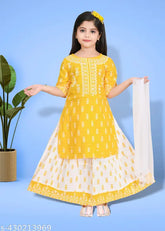 Pretty Classy Girls Frocks striped skirt dress with dupatta (India), sizes: 12M-12Y