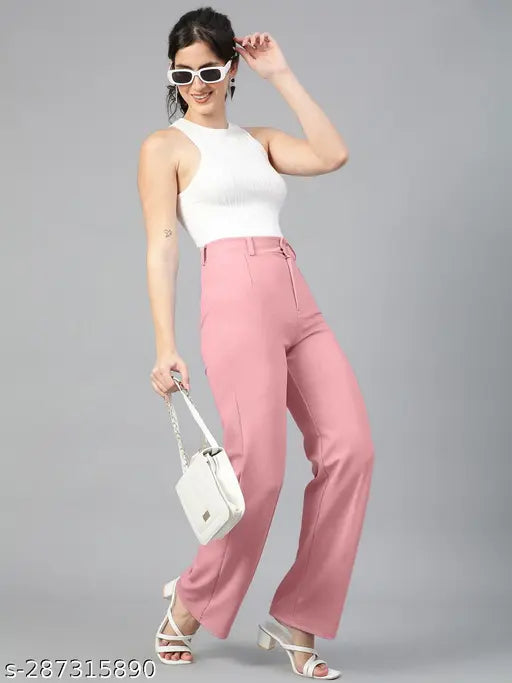 Trendy modern cotton blend trousers for women, solid net, size 26-34 (waist 26-34, length 40in), made in India