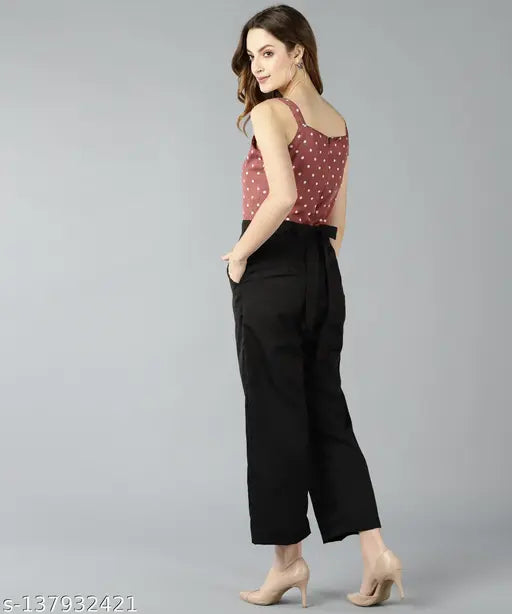 Women's white dot printed pink viscose rayon jumpsuit - sleeveless, vibrant design on display