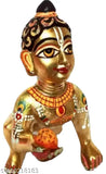 Brass Ashtadhatu Krishna Idol, 2 inch height, hand-painted Indian artisan craft