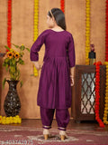 Purple silk kurti and patiala set with solid sequins lace work, A-line silhouette for girls aged 5-11 years, Indian ethnic wear by Aarika
