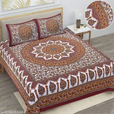 Attractive floral 144TC cotton double bedsheet (90x100 inches) with 2 pillow covers, ideal for summer, Jaipuri design, Indian-made