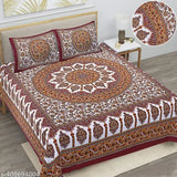 Attractive floral 144TC cotton double bedsheet (90x100 inches) with 2 pillow covers, ideal for summer, Jaipuri design, Indian-made