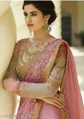 Vichitra silk embroidered pink saree with blouse, intricate detailing and modern twist, Indian craftsmanship