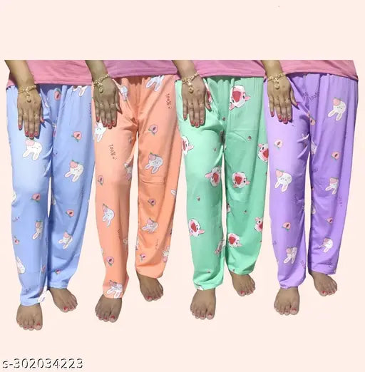 Soft, lightweight polycotton maxi summer pajama set (4 pcs) by Sasta Sales - vibrant prints on free size, perfect for women's casual wear