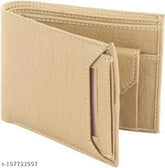 Beige PU leather men's wallet, 5 card slot, ideal for daily use and stylish gifts