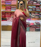 Gold-embellished chiffon saree with separate Bangalore silk blouse, Indian work party wear for women