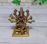 Small, intricate 8-handed brass Varahi Amman statue, traditional Indian god idol