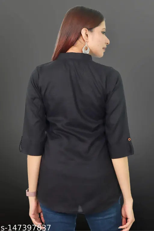 Plus size rayon top/tunic (3xl to 8xl), solid-colored, three-quarter sleeves - trendy plus size fashion from India