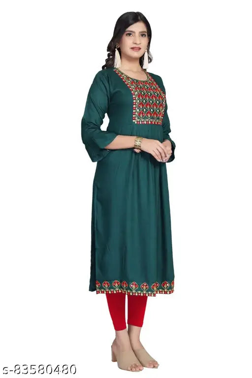 Indian rayon slub embroidered kurti by Naira Cut, three-quarter sleeve style