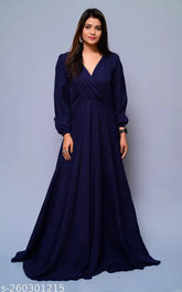 DIYAZ crepe cross gown nakab, solid-colored Indian party wear in multiple sizes (XS-XXXXL)